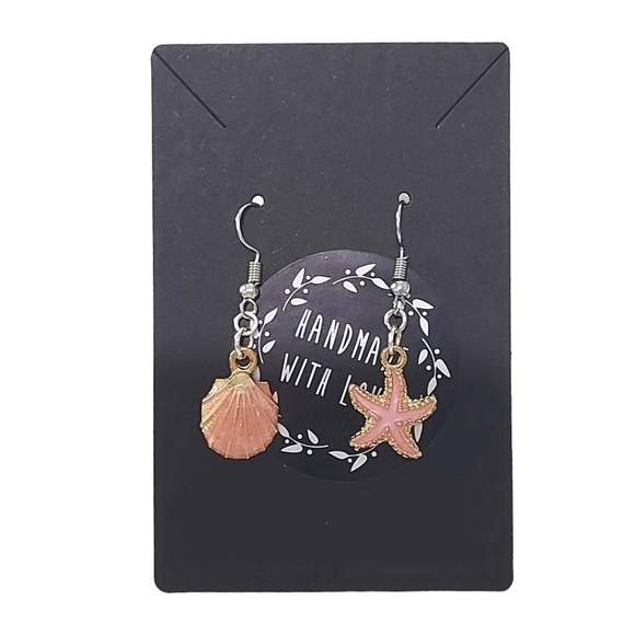 Handcrafted Unique Pink Clamshell & Starfish Earrings - Picture 2 of 3